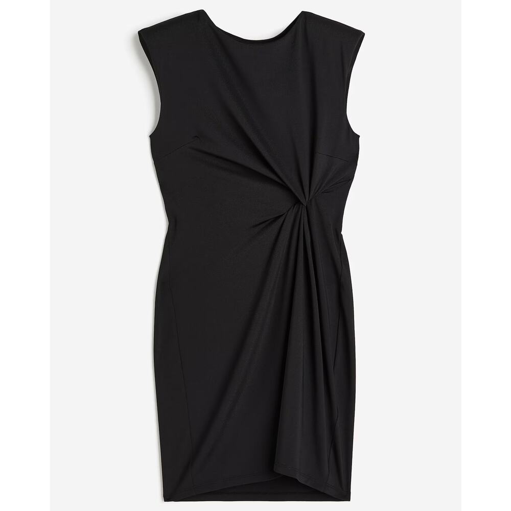 H&M Dress Medium Mini Twist Knot Shoulder Pads Stretch 90s Career Capsule Work